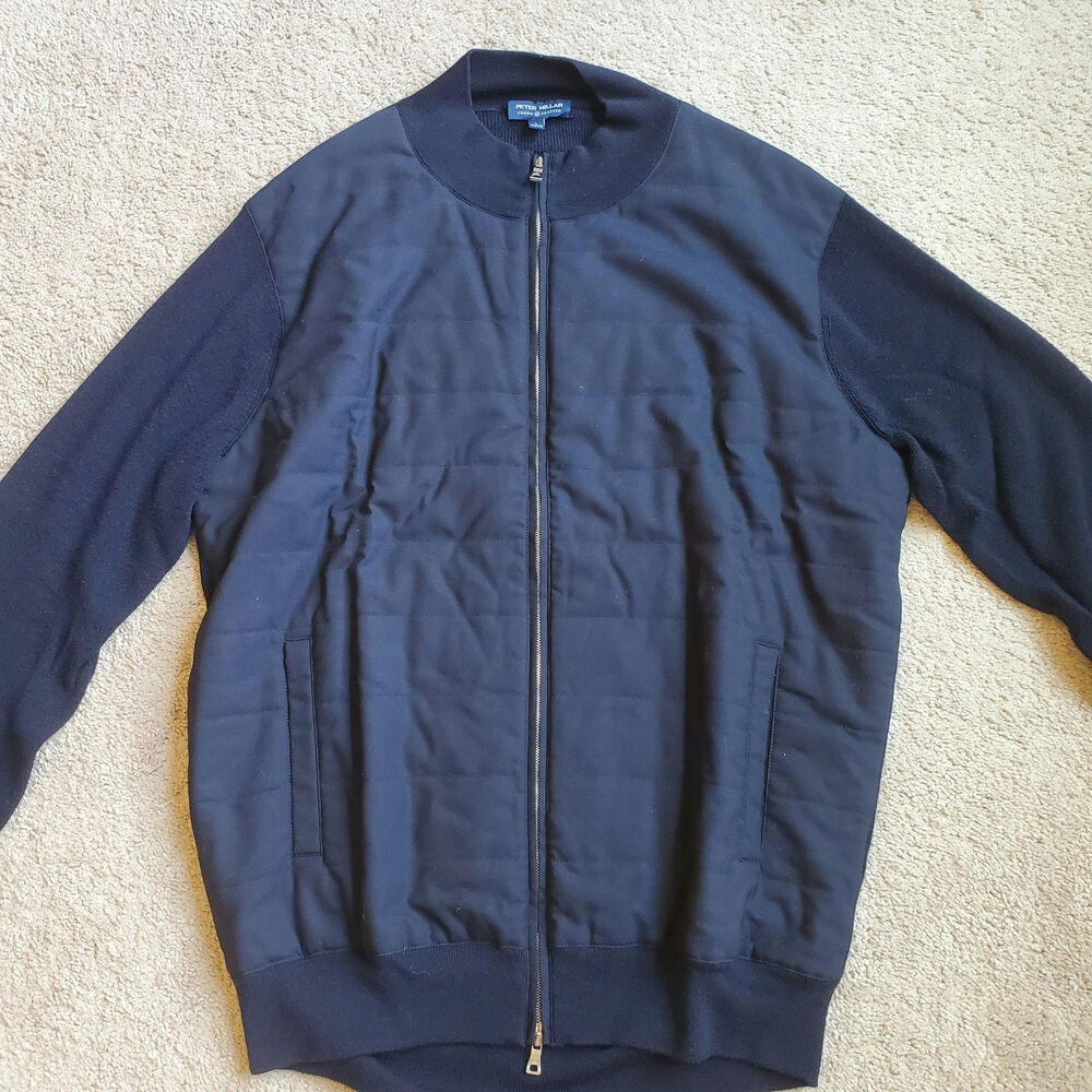 Peter Millar Crown Crafted Men L Navy Merino Wool Hybrid Full Zip Jacket England